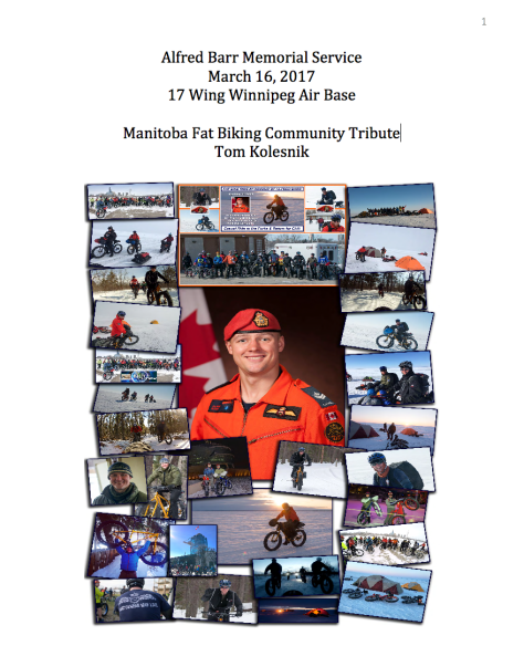 Alfred Barr Memorial Service – Tom Kolesnik Fatbiking Community Tribute - Pg 1