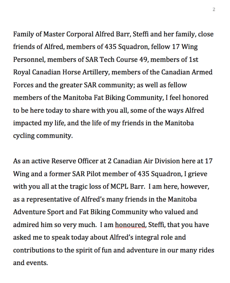 Alfred Barr Memorial Service – Tom Kolesnik Fatbiking Community Tribute - Pg 2