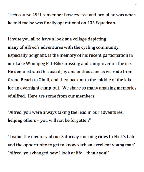 Alfred Barr Memorial Service – Tom Kolesnik Fatbiking Community Tribute - Pg 4