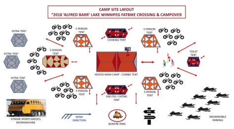 Tenting Base Camp Layout - Lake Wpg Fatbike Campover 2018