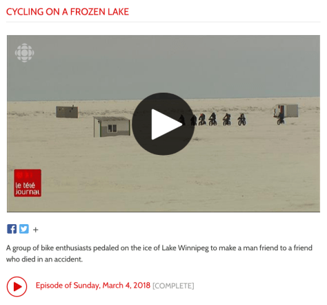 CBC Video - 5 Mar 18 - Cycling on a Frozen Lake